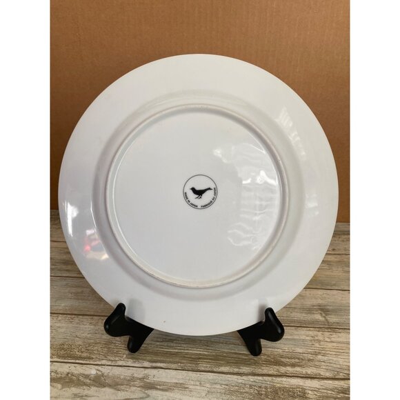 Anthropologie Peacock 10" Dinner Plate Japan Black White Gold Rim Discontinued - Picture 2 of 8